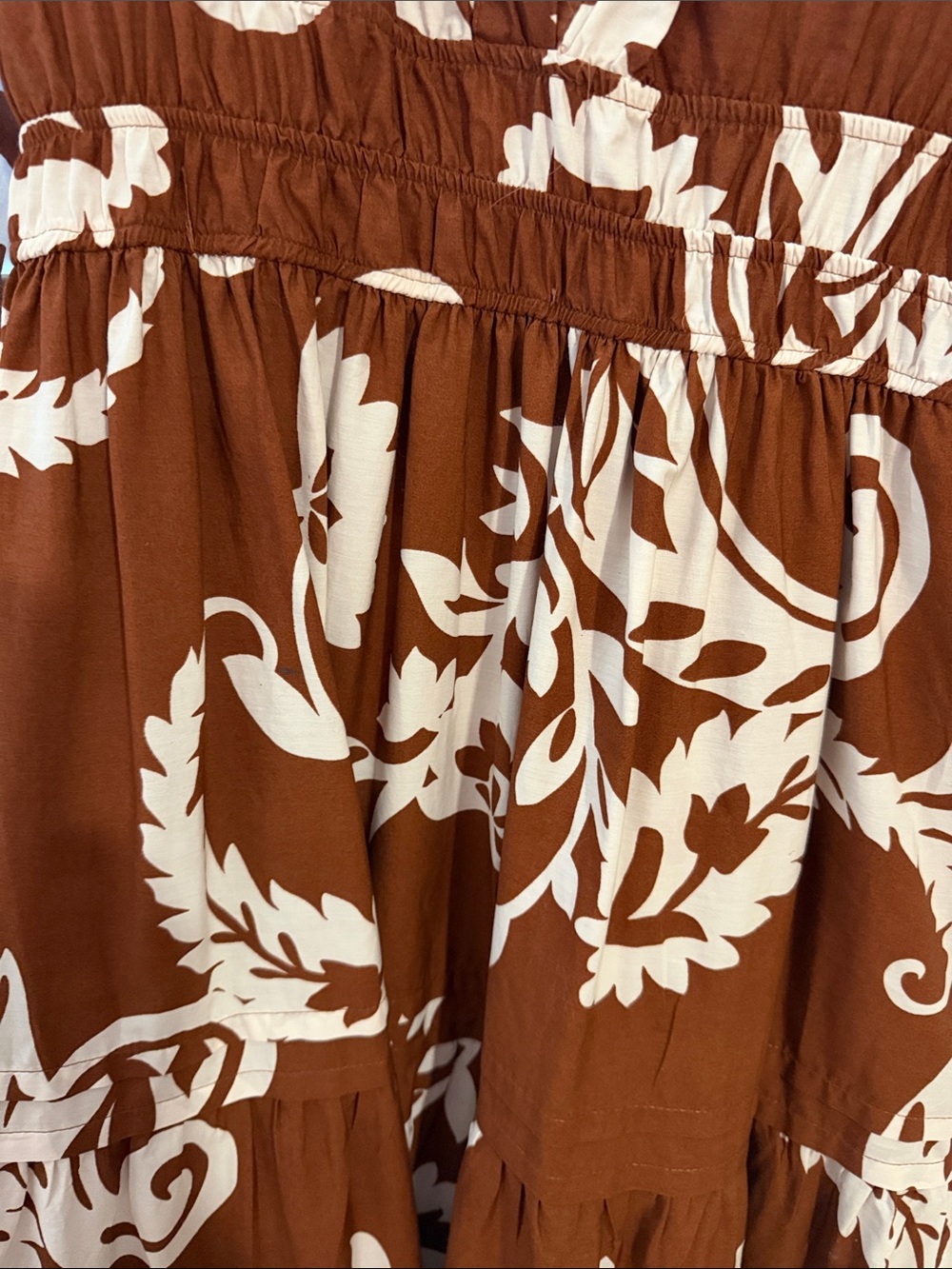Anthropologie Brown and White Floral Tiered Maxi Dress - Picture 3 of 3